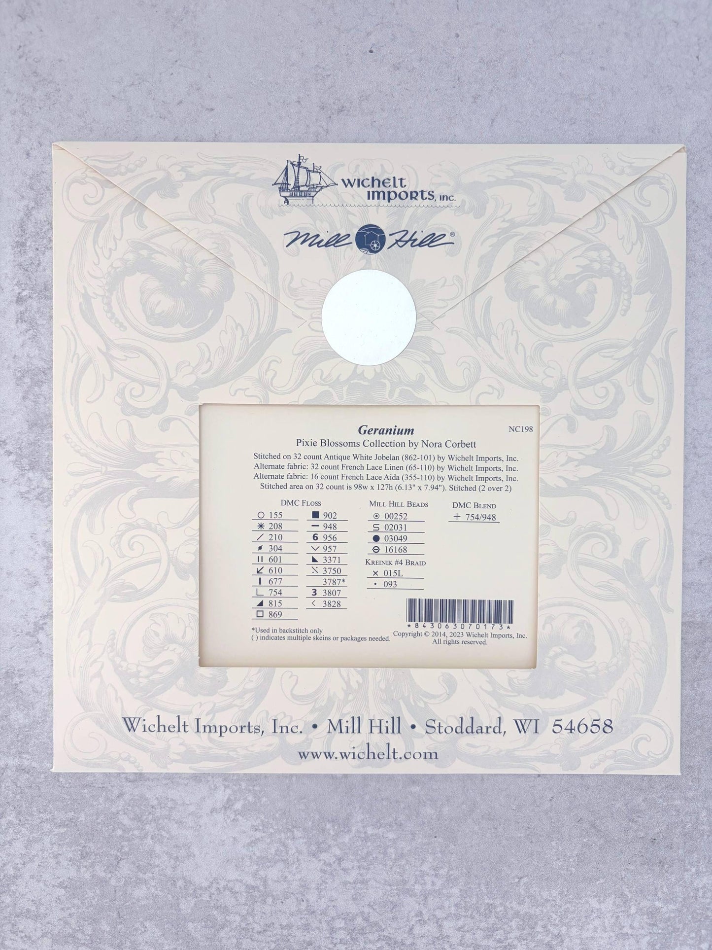 Geranium Nora Corbett cross stitch pattern only, Mirabilia Designs NC198