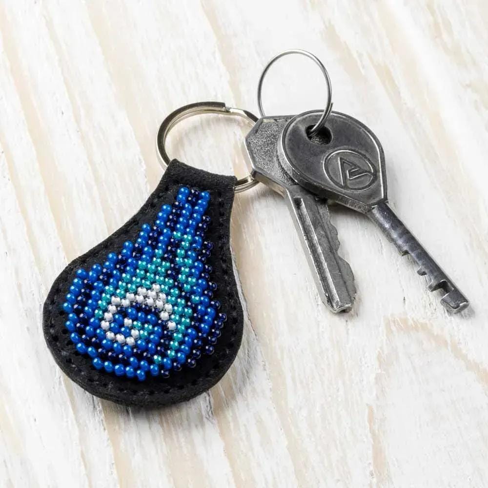 Embroidery Kit faux leather keychain with Ornament, BB-088. Fast DIY Kit