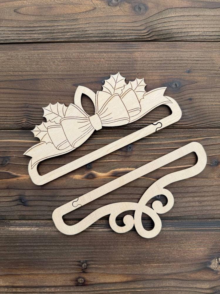Plywood Embroidery Hangers: Bell Pull with a bow Design, 5.9" Wide (2pcs)