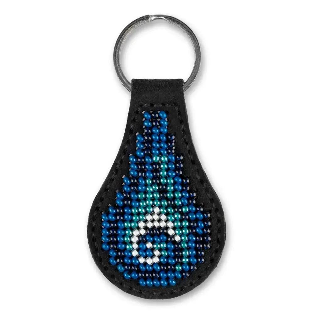 Embroidery Kit faux leather keychain with Ornament, BB-088. Fast DIY Kit