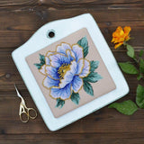 Blue peonies Cross Stitch Kit with beads: Tela Artis, Hand-Dyed Threads, Linen