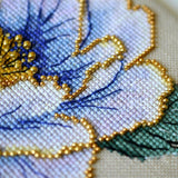 Blue peonies Cross Stitch Kit with beads: Tela Artis, Hand-Dyed Threads, Linen