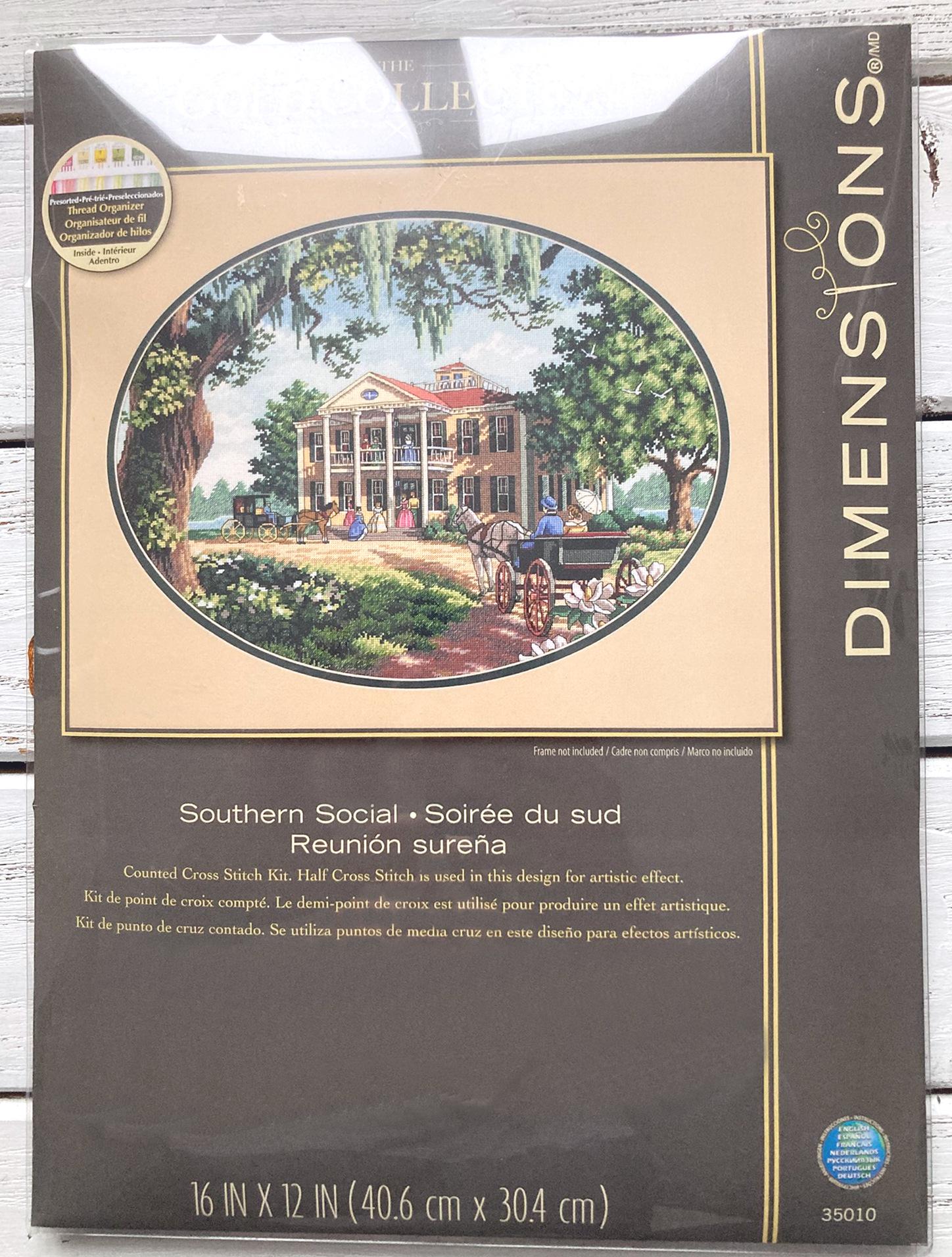 Dimensions Gold Collection Southern Social 35010, Counted Cross Stitch Kit, 18 Count Ivory Aida