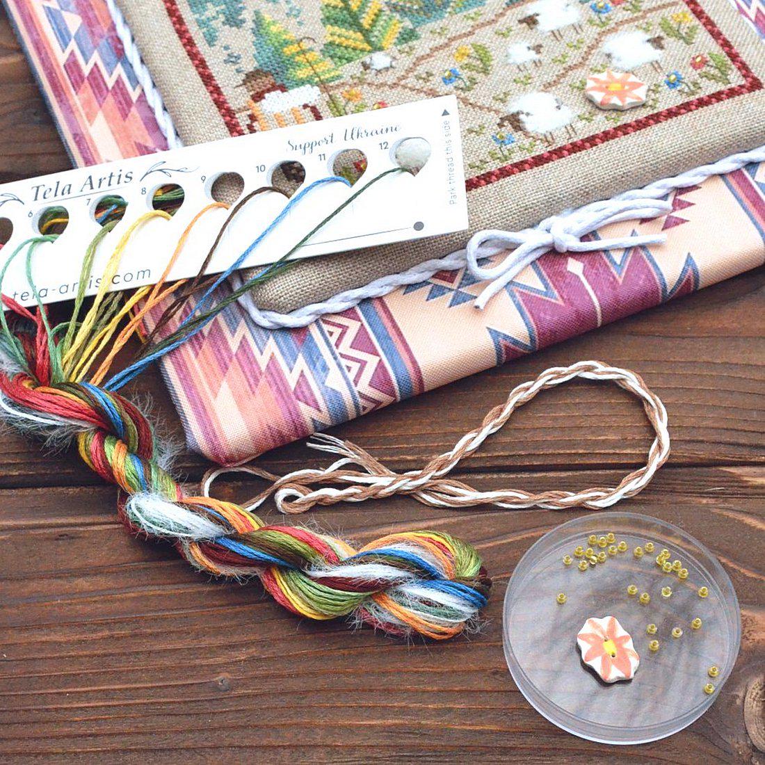Counted Cross Stitch Sampler Kit:Shepherd's Path, Hand-Dyed threads, Evenweave Fabric, Beads