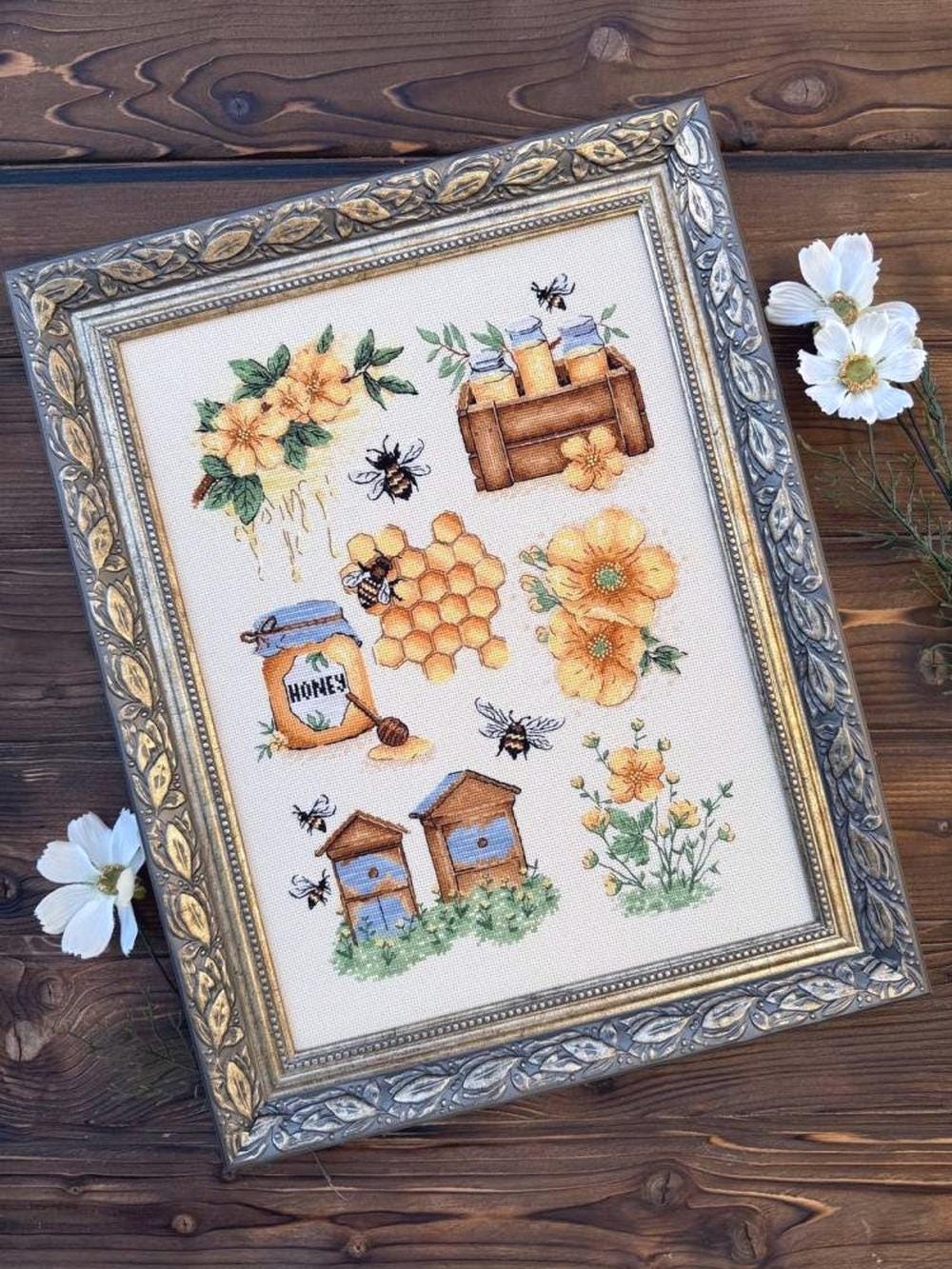 Counted Cross Stitch Kit: Honey collection, Aida 16ct,Hand-Dyed Threads