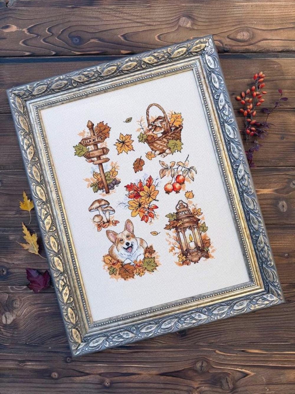 Counted Cross Stitch Kit: Autumn joys, Aida 16ct,Hand-Dyed Threads