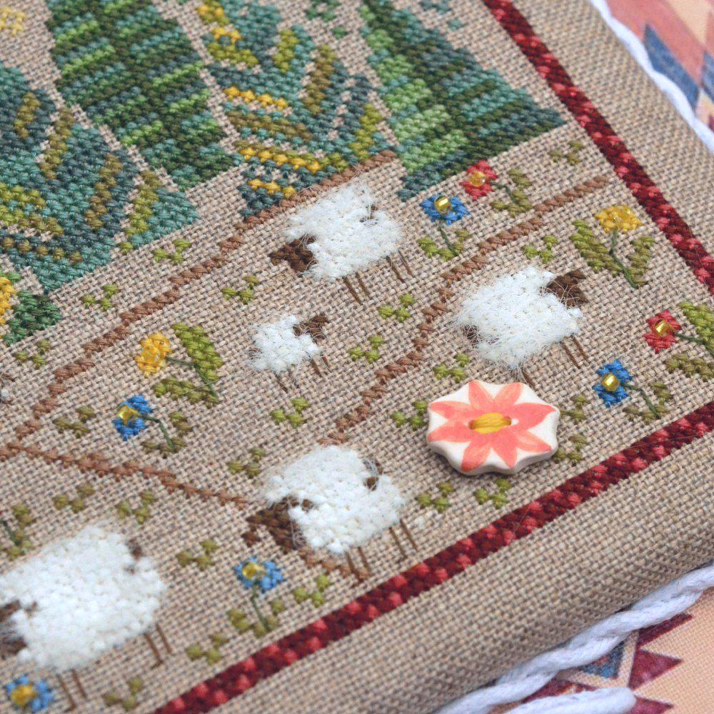 Counted Cross Stitch Sampler Kit:Shepherd's Path, Hand-Dyed threads, Evenweave Fabric, Beads