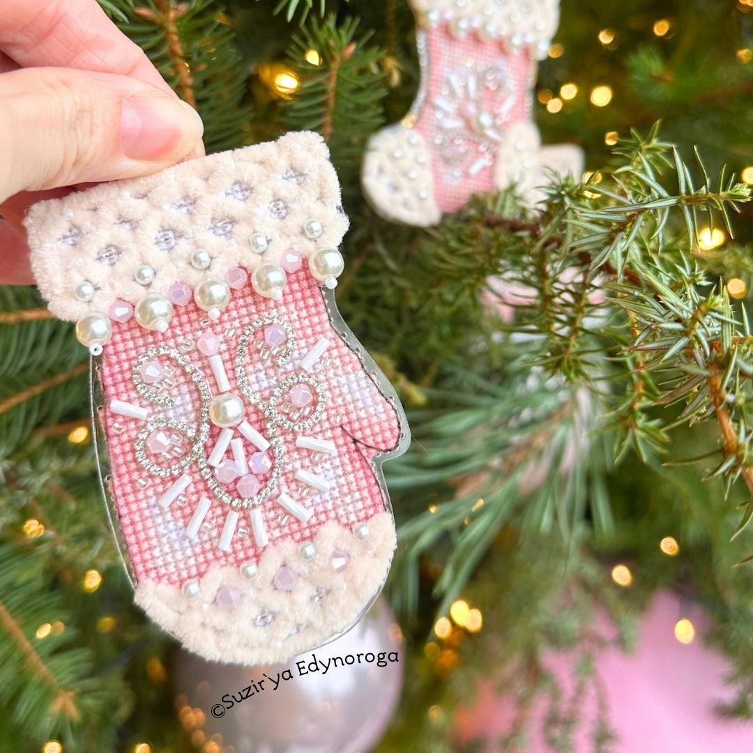 Pink glove, Cross Stitch Kit, Unic, set with threads, beads and decorative crystals.