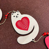 DIY Red heart  Decor Set Spring green: Plywood 3 hearts with stitching