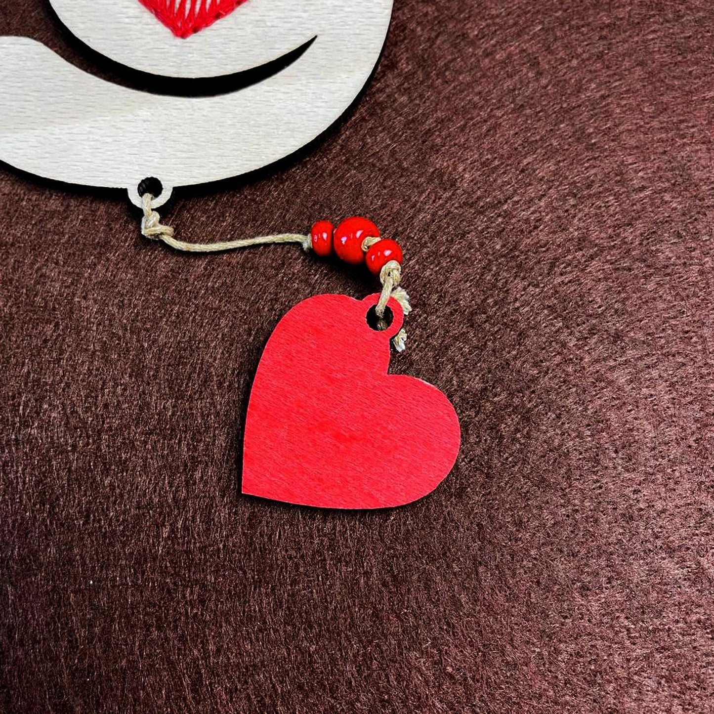 DIY Red heart  Decor Set Spring green: Plywood 3 hearts with stitching
