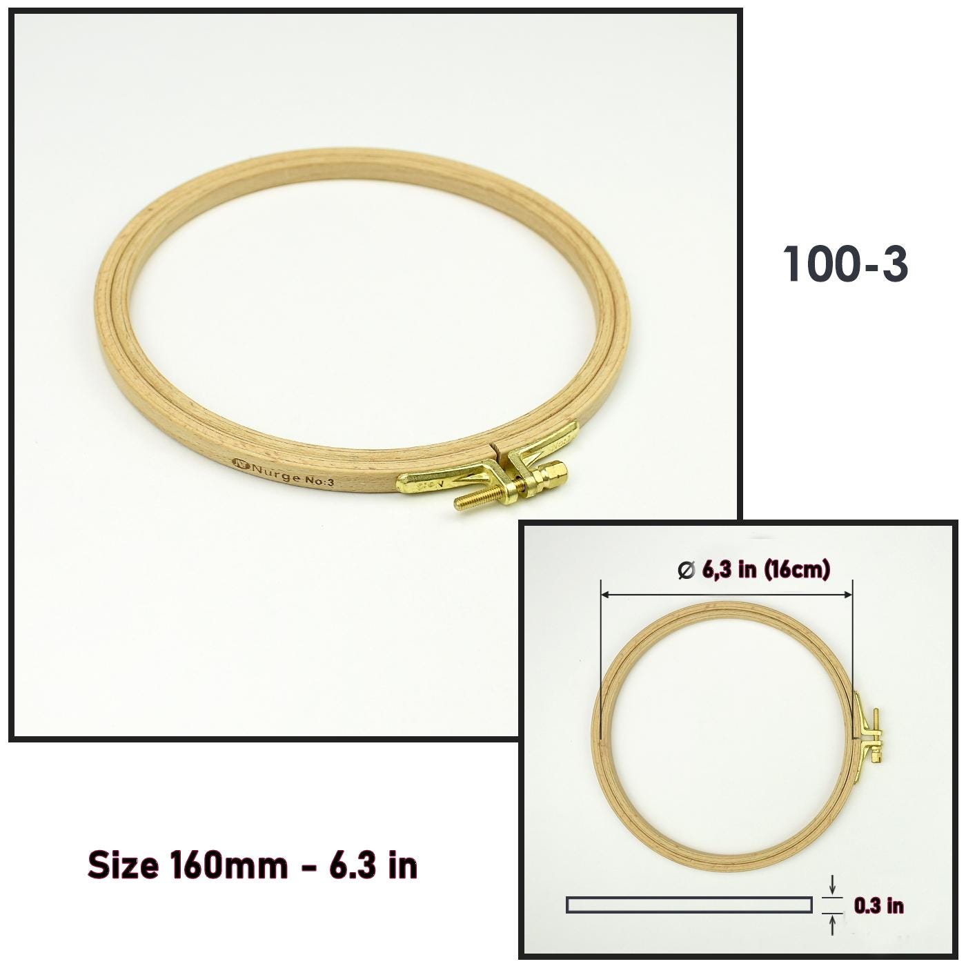 Wood Embroidery Hoop: Nurge 6.3", H 0.3 in medium size