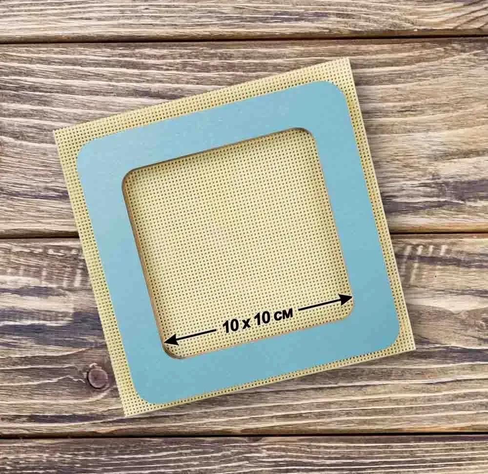 Plywood Embroidery Hoop with Magnetic Holders (4x4 IN), pastel green-blue, plain, hand-painted