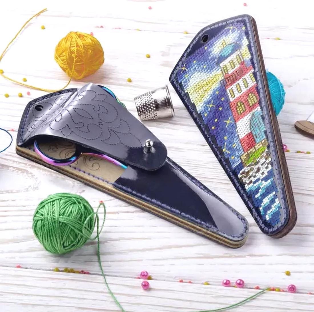 DIY Faux Leather Scissor Case Kit with Cross stitch Lighthouse