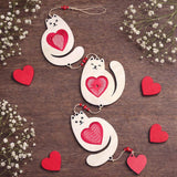 DIY Red heart  Decor Set Spring green: Plywood 3 hearts with stitching