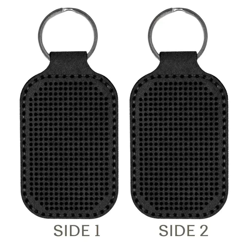 Embroidery Kit faux leather keychain black, BE-006. Fast DIY Kit