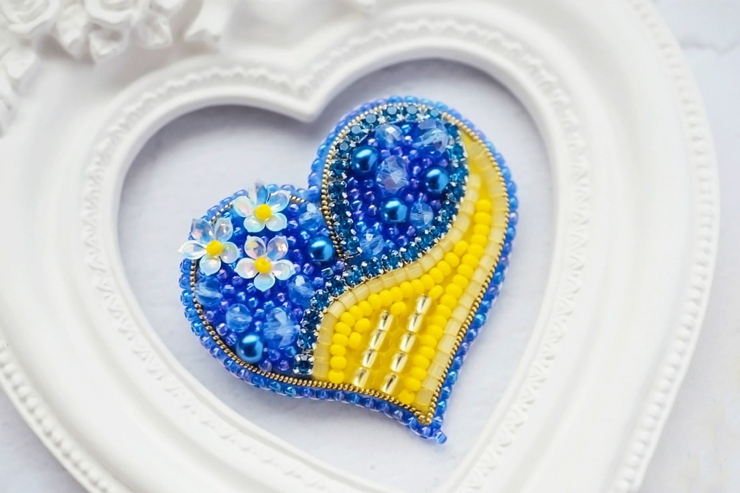 Ukraine Heart Beaded Brooch Kit, DIY Jewelry Making (2x2 IN)
