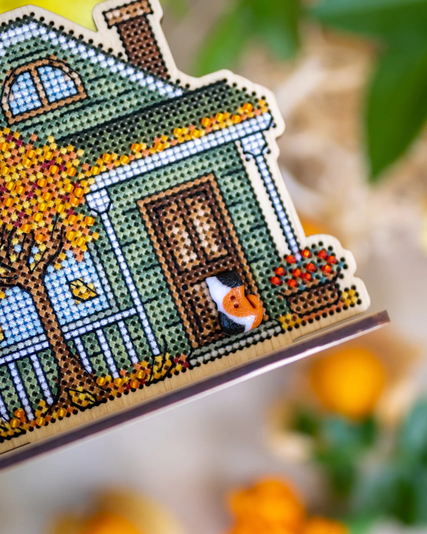 Cozy Crosses Charms of Autumn M008 Counted Cross Stitch Kit, Autumn House on Wood