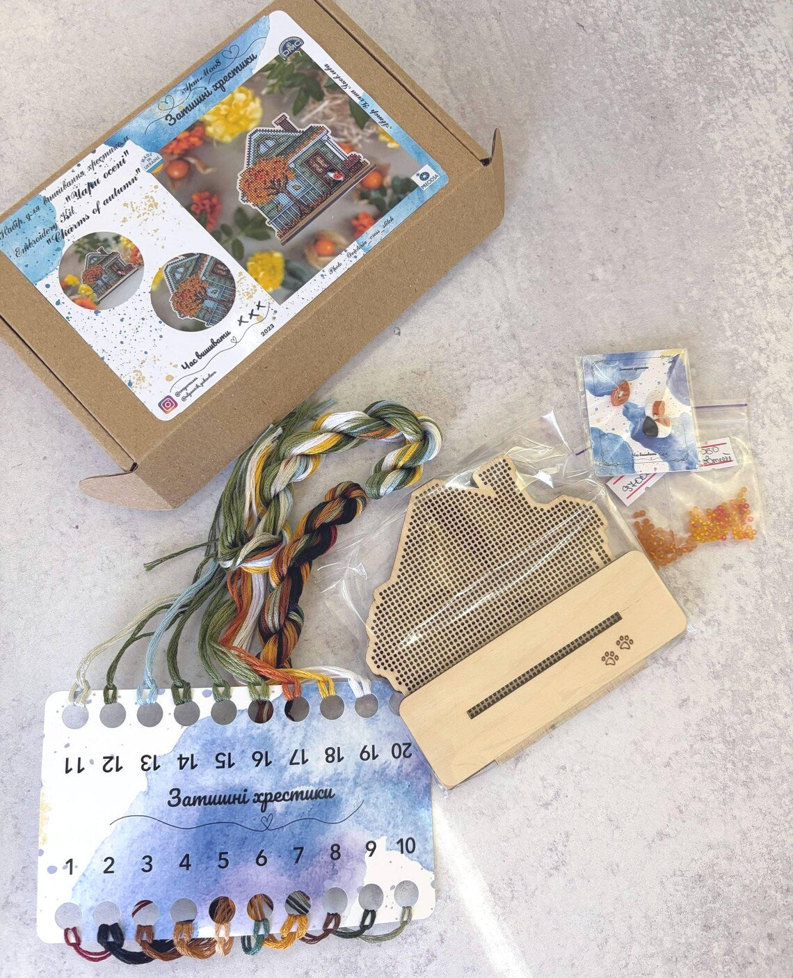 Cozy Crosses Charms of Autumn M008 Counted Cross Stitch Kit, Autumn House on Wood