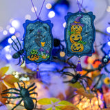 Cozy Crosses Pumpkin Pranks M022 Counted Cross Stitch Kit, Halloween Ornaments on Black Acrylic, Set of 2