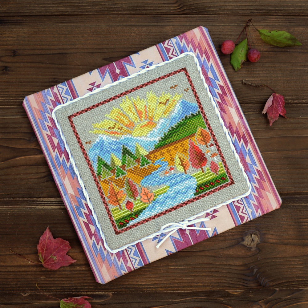 Autumn in the Mountains Cross Stitch Kit X-086, Zweigart Belfast 32ct Hand Dyed Floss