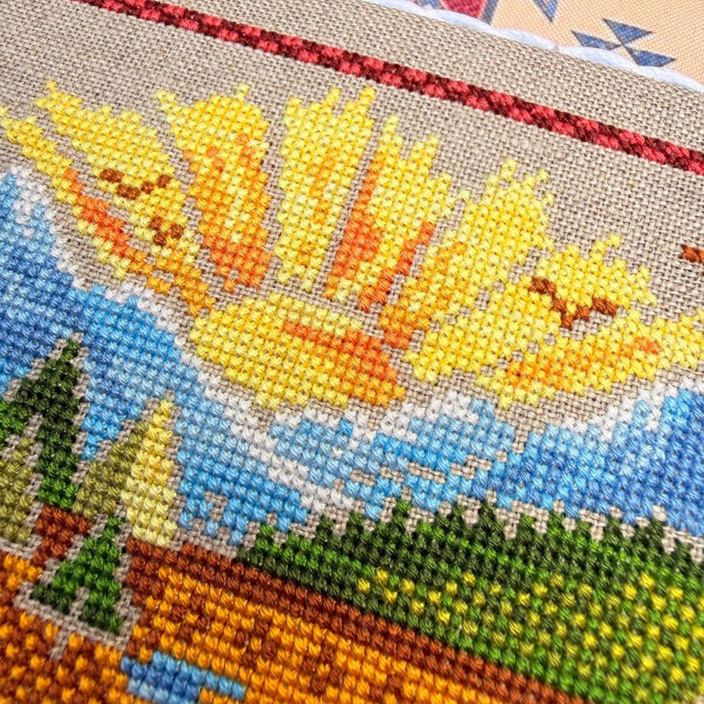 Autumn in the Mountains Cross Stitch Kit X-086, Zweigart Belfast 32ct Hand Dyed Floss