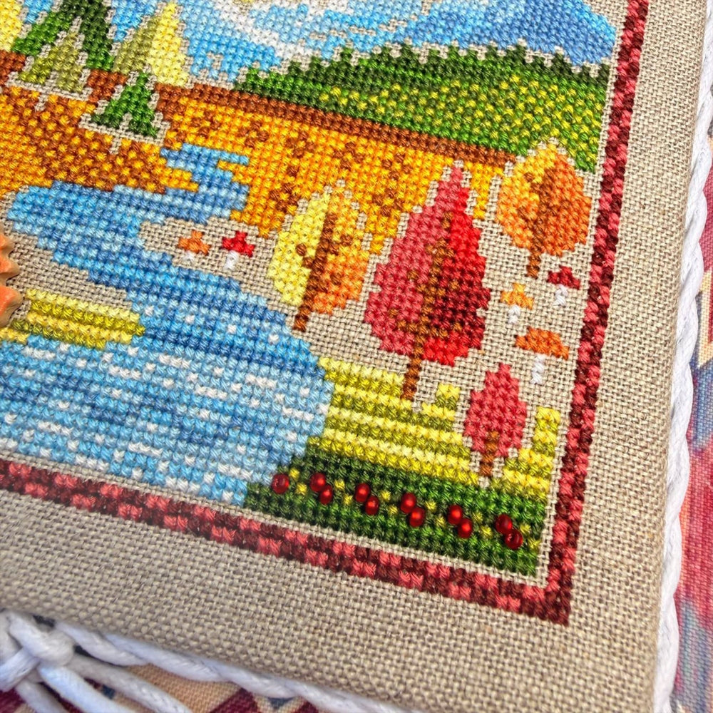 Autumn in the Mountains Cross Stitch Kit X-086, Zweigart Belfast 32ct Hand Dyed Floss