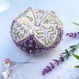 Lavender Biscornu Cross Stitch Kit X-373, 15 Element 3D Ornament, Hand Dyed Thread Miyuki Beads & Pearls
