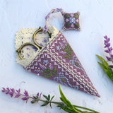 Lavender Scissors Sheath and Fob Cross Stitch Kit, Hand Dyed DMC Floss Miyuki Beads Lace & Velour Set