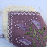 Lavender Scissors Sheath and Fob Cross Stitch Kit, Hand Dyed DMC Floss Miyuki Beads Lace & Velour Set