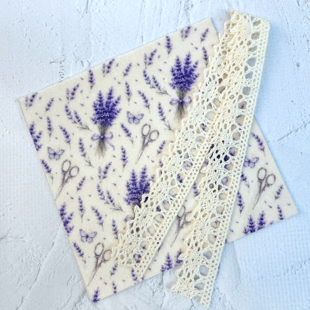 Lavender Scissors Sheath and Fob Cross Stitch Kit, Hand Dyed DMC Floss Miyuki Beads Lace & Velour Set