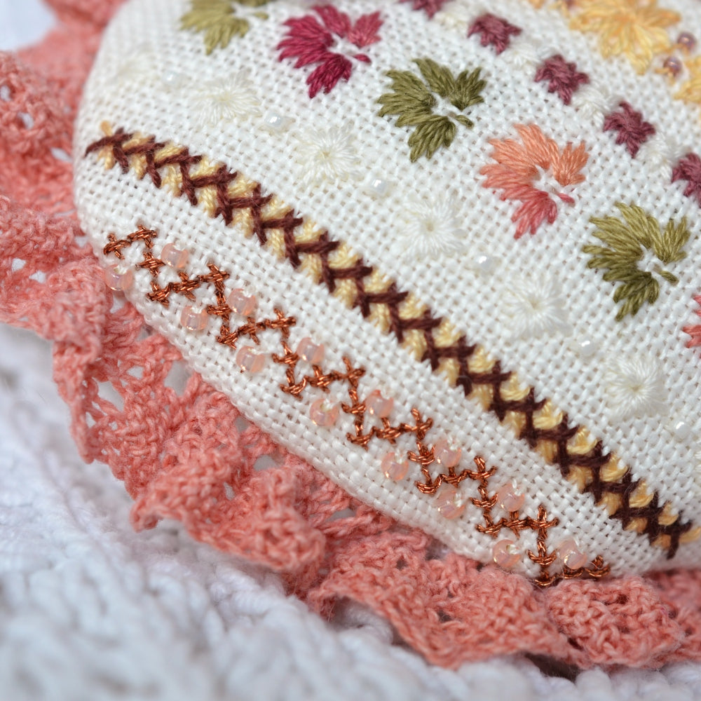 Autumn Heart Cross Stitch Kit X-392, Zweigart Cashel 28ct Hand Dyed Floss Miyuki Toho Beads