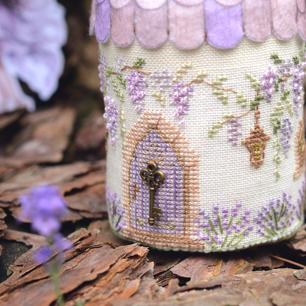 Lavender Fairy House 3D Cross Stitch Kit, 3D Village House, 28 ct Linen, Hand Dyed DMC Floss, x-803