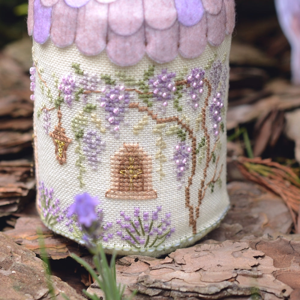 Lavender Fairy House 3D Cross Stitch Kit, 3D Village House, 28 ct Linen, Hand Dyed DMC Floss, x-803